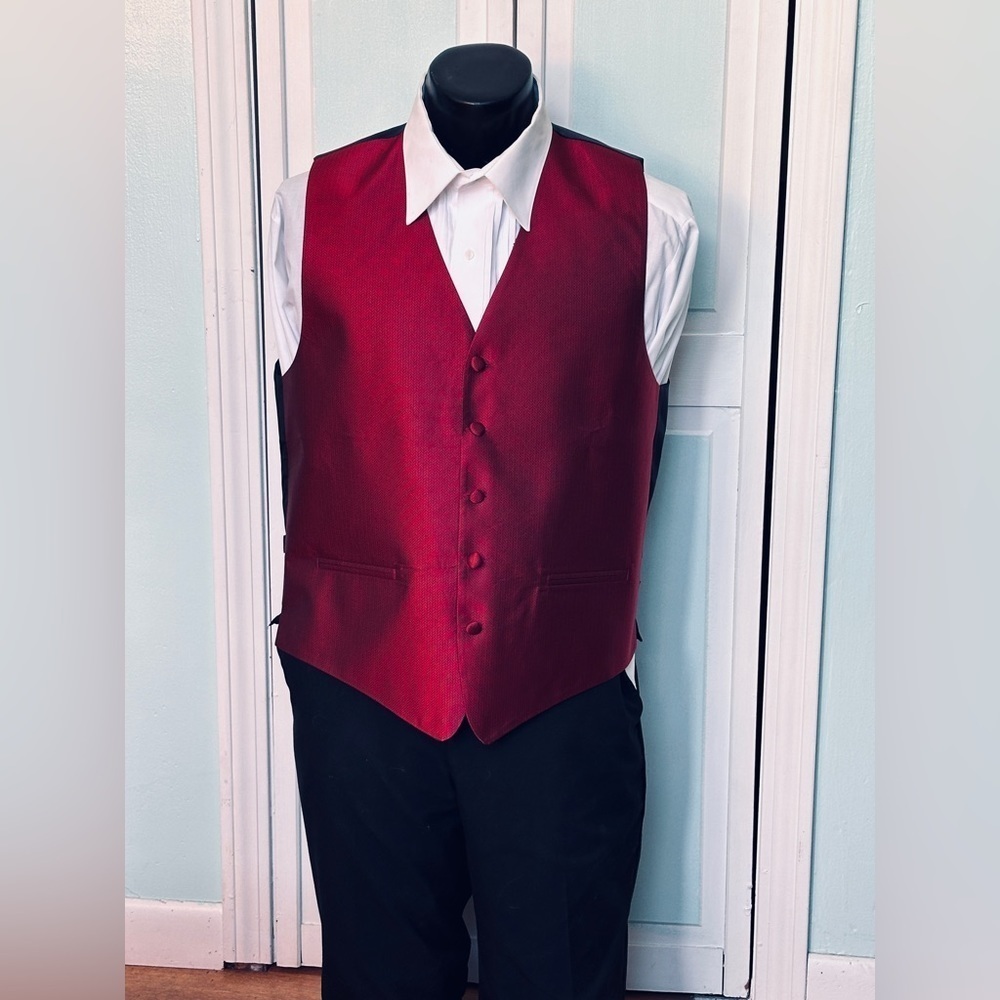 Claret Dark Apple Red Herringbone Closed Back Vest Wedding Prom Men’s S Small